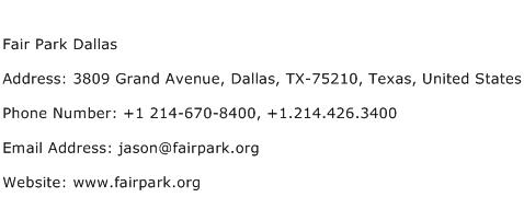 Fair Park Dallas Address Contact Number
