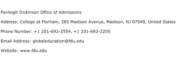Fairleigh Dickinson Office of Admissions Address Contact Number