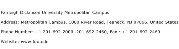 Fairleigh Dickinson University Metropolitan Campus Address Contact Number