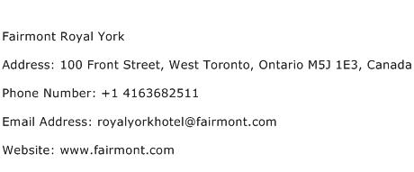 Fairmont Royal York Address Contact Number