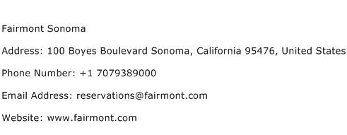 Fairmont Sonoma Address Contact Number