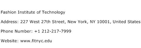 Fashion Institute of Technology Address Contact Number