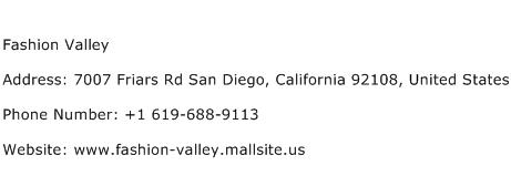 Fashion Valley Address Contact Number