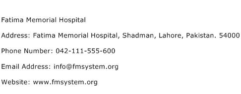 Fatima Memorial Hospital Address Contact Number