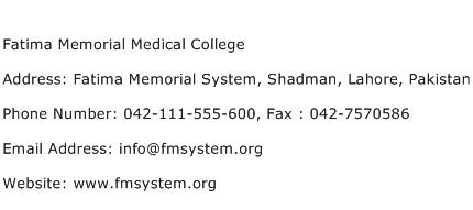 Fatima Memorial Medical College Address Contact Number