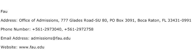 Fau Address Contact Number