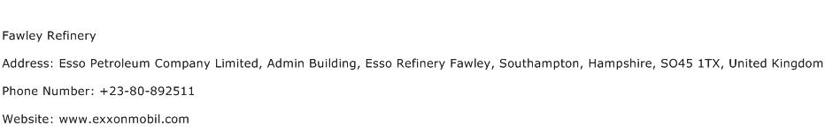 Fawley Refinery Address Contact Number