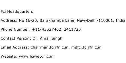 Fci Headquarters Address Contact Number