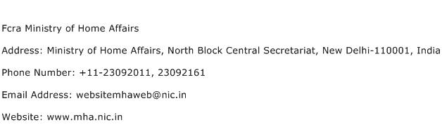 Fcra Ministry of Home Affairs Address Contact Number