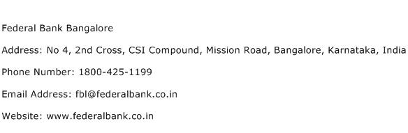 Federal Bank Bangalore Address Contact Number