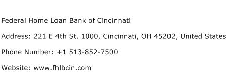 Federal Home Loan Bank of Cincinnati Address Contact Number