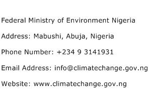 Federal Ministry of Environment Nigeria Address Contact Number