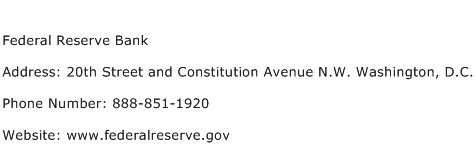 Federal Reserve Bank Address Contact Number