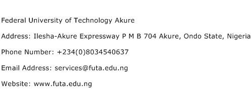 Federal University of Technology Akure Address Contact Number