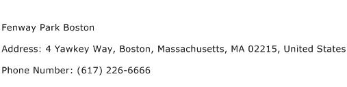 Fenway Park Boston Address Contact Number