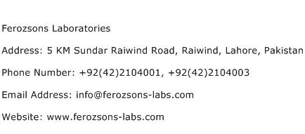 Ferozsons Laboratories Address Contact Number