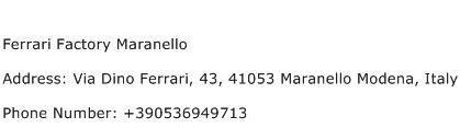 Ferrari Factory Maranello Address Contact Number