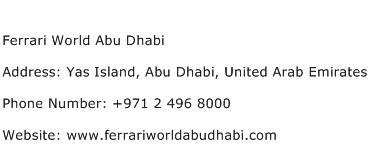 Ferrari World Abu Dhabi Address Contact Number