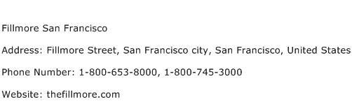 Fillmore San Francisco Address Contact Number