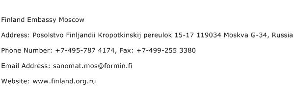Finland Embassy Moscow Address Contact Number