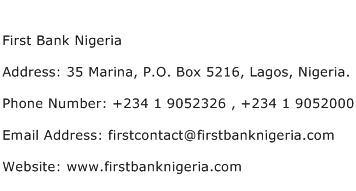 First Bank Nigeria Address, Contact Number of First Bank ...