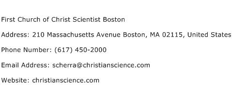 First Church of Christ Scientist Boston Address Contact Number