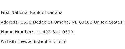 First National Bank of Omaha Address Contact Number