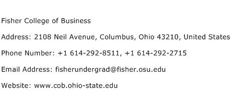 Fisher College of Business Address Contact Number