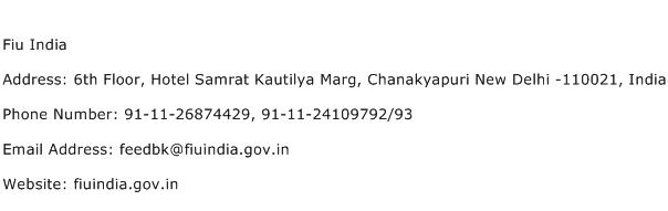 Fiu India Address Contact Number