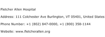 Fletcher Allen Hospital Address Contact Number