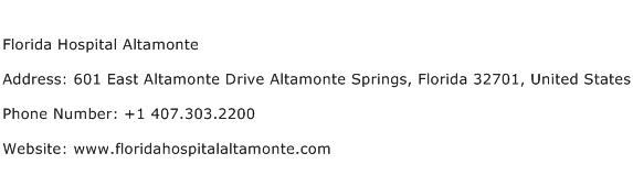 Florida Hospital Altamonte Address Contact Number
