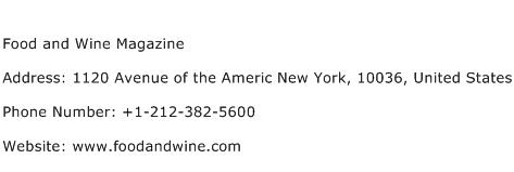 Food and Wine Magazine Address Contact Number