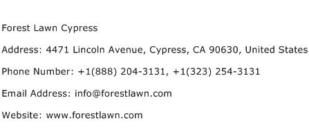 Forest Lawn Cypress Address Contact Number