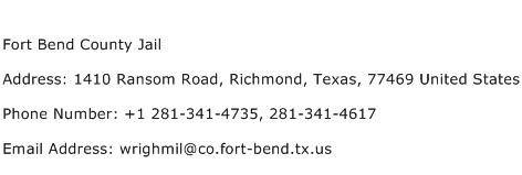 Fort Bend County Jail Address Contact Number