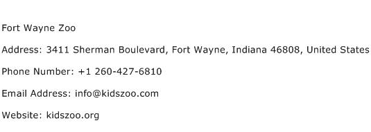Fort Wayne Zoo Address Contact Number