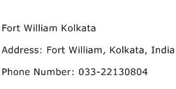 Fort William Kolkata Address Contact Number
