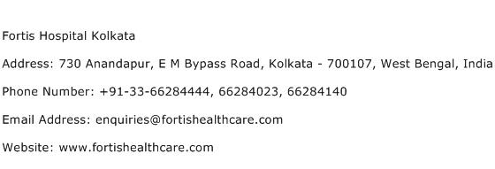 Fortis Hospital Kolkata Address Contact Number