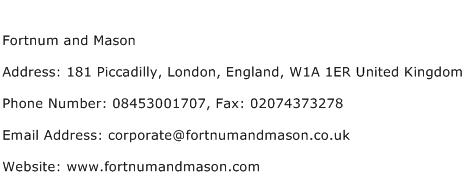 Fortnum and Mason Address Contact Number