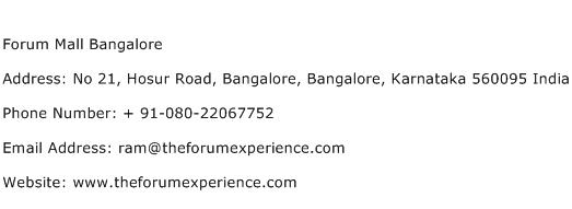 Forum Mall Bangalore Address Contact Number