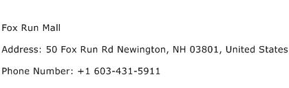 Fox Run Mall Address Contact Number