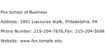 Fox School of Business Address Contact Number