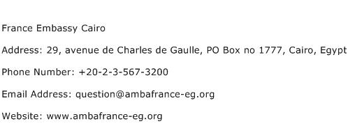 France Embassy Cairo Address Contact Number