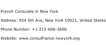 French Consulate in New York Address Contact Number