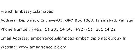 French Embassy Islamabad Address Contact Number