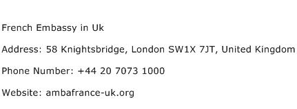 French Embassy in Uk Address Contact Number