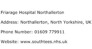 Friarage Hospital Northallerton Address Contact Number