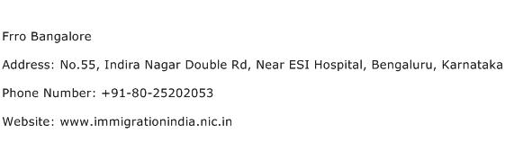 Frro Bangalore Address Contact Number