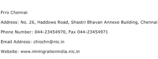 Frro Chennai Address Contact Number