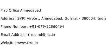 Frro Office Ahmedabad Address Contact Number