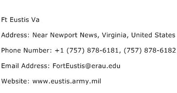 Ft Eustis Va Address Contact Number